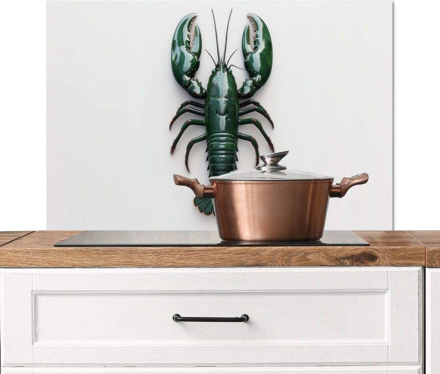 KitchenYeah Spatscherm keuken 90x60 cm Kookplaat achterwand Kreeft Glossier Groen Wit Muurbeschermer Spatwand fornuis Hoogwaardig aluminium