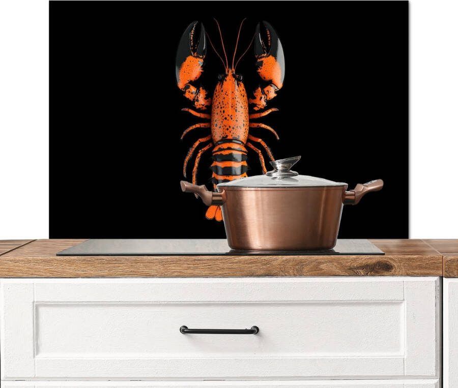 KitchenYeah Spatscherm keuken 90x60 cm Kookplaat achterwand Kreeft Oranje Zwart Modern Muurbeschermer Spatwand fornuis Hoogwaardig aluminium