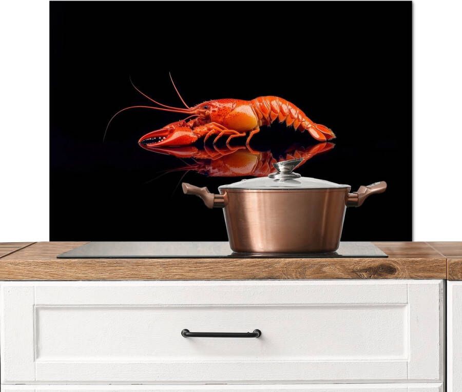 KitchenYeah Spatscherm keuken 90x60 cm Kookplaat achterwand Kreeft Oranje Zwart Opvallend Muurbeschermer Spatwand fornuis Hoogwaardig aluminium