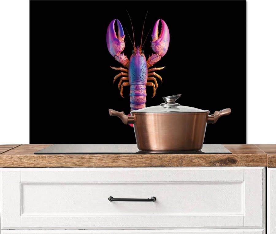 KitchenYeah Spatscherm keuken 90x60 cm Kookplaat achterwand Kreeft Paars Roze Zwart Stippen Lila Muurbeschermer Spatwand fornuis Hoogwaardig aluminium