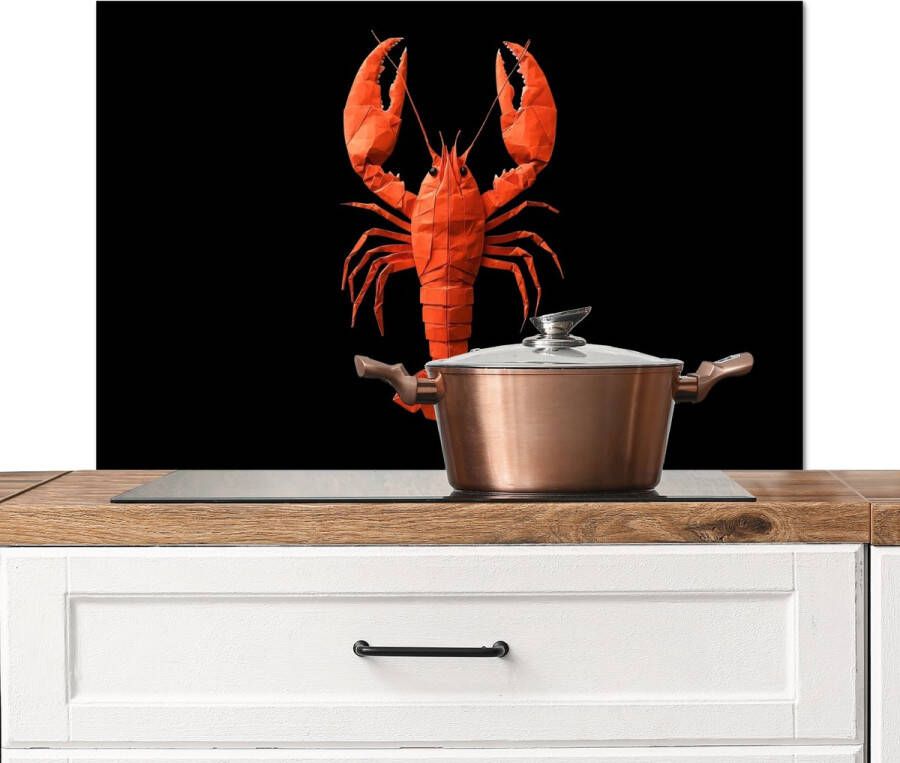 KitchenYeah Spatscherm keuken 90x60 cm Kookplaat achterwand Kreeft Papier Origami papier Rood Muurbeschermer Spatwand fornuis Hoogwaardig aluminium
