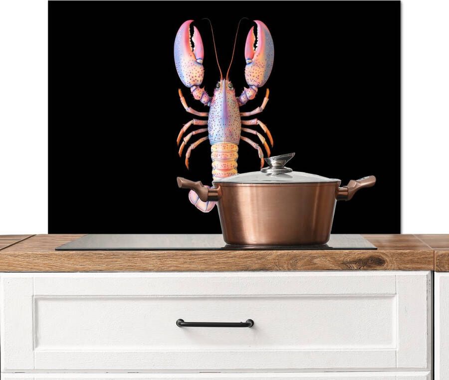 KitchenYeah Spatscherm keuken 90x60 cm Kookplaat achterwand Kreeft Roze Zacht Zwart Muurbeschermer Spatwand fornuis Hoogwaardig aluminium