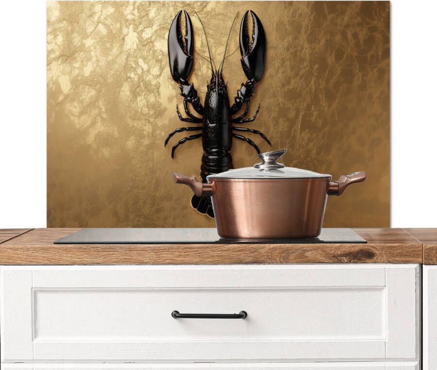 KitchenYeah Spatscherm keuken 90x60 cm Kookplaat achterwand Kreeft Zwart Goud Luxe Muurbeschermer Spatwand fornuis Hoogwaardig aluminium