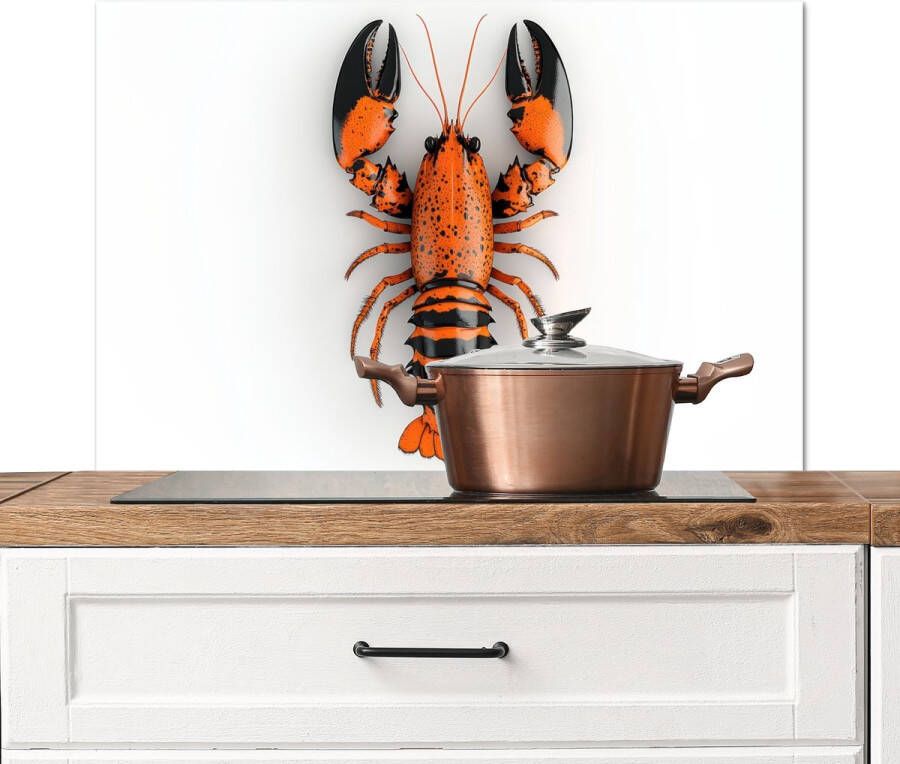 KitchenYeah Spatscherm keuken 90x60 cm Kookplaat achterwand Kreeft Zwart Oranje Wit Uniek Muurbeschermer Spatwand fornuis Hoogwaardig aluminium