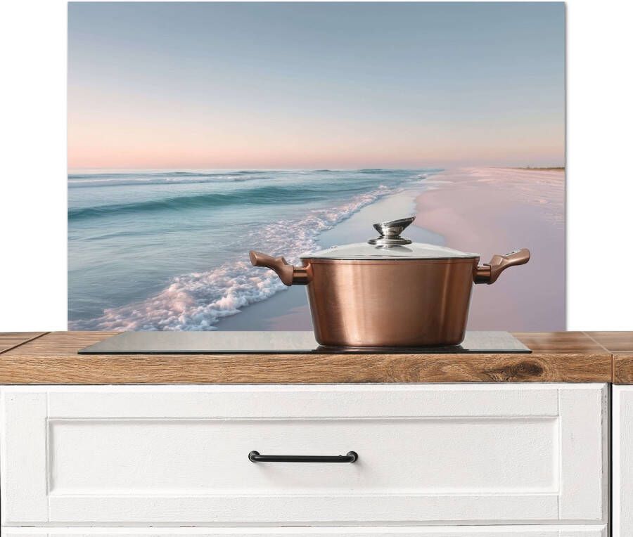 KitchenYeah Spatscherm keuken 90x60 cm Kookplaat achterwand Kustlijn Pastel water Muurbeschermer Spatwand fornuis Hoogwaardig aluminium