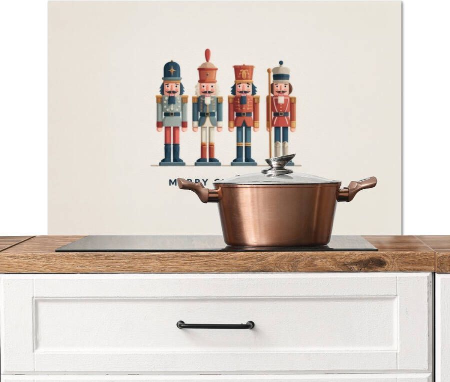 KitchenYeah Spatscherm keuken 90x60 cm Kookplaat achterwand Notenkrakers Minimalistisch Kerst Beige Muurbeschermer Spatwand fornuis Hoogwaardig aluminium