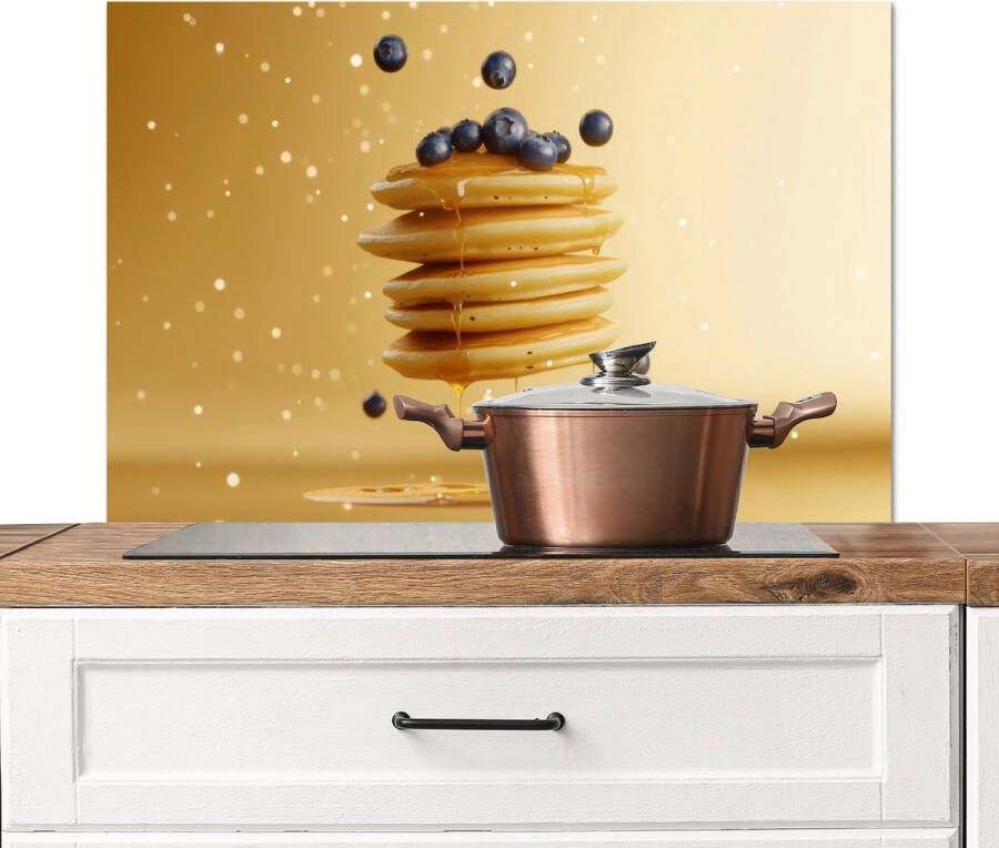 KitchenYeah Spatscherm keuken 90x60 cm Kookplaat achterwand Pannenkoeken Eten Honing Geel Muurbeschermer Spatwand fornuis Hoogwaardig aluminium
