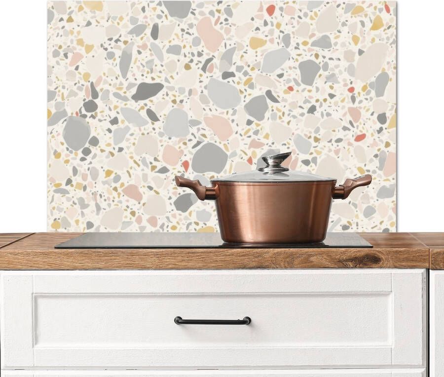 KitchenYeah Spatscherm keuken 90x60 cm Kookplaat achterwand Patronen Licht Terrazzo Decoratie Muurbeschermer Spatwand fornuis Hoogwaardig aluminium