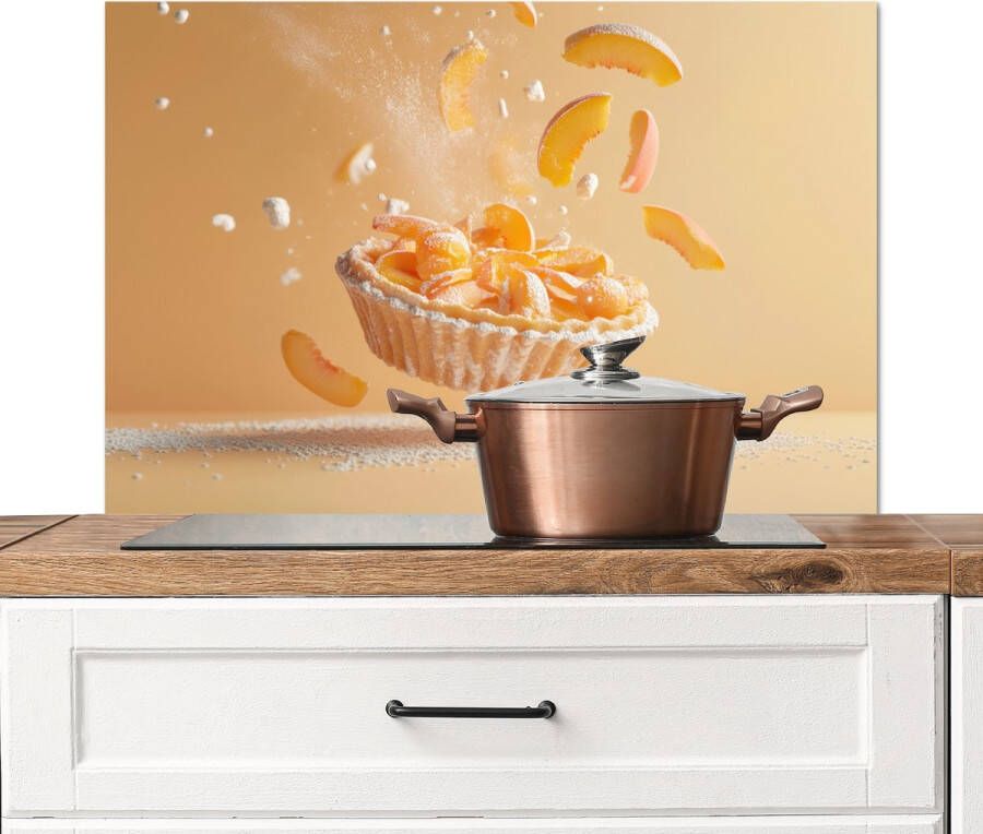 KitchenYeah Spatscherm keuken 90x60 cm Kookplaat achterwand Peach Eten Taart Oranje Muurbeschermer Spatwand fornuis Hoogwaardig aluminium