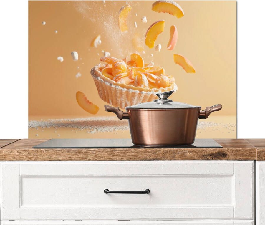 KitchenYeah Spatscherm keuken 90x60 cm Kookplaat achterwand Peach Eten Taart Oranje Muurbeschermer Spatwand fornuis Hoogwaardig aluminium