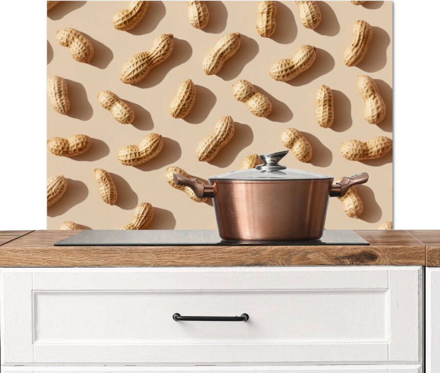 KitchenYeah Spatscherm keuken 90x60 cm Kookplaat achterwand Pinda's Patroon Beige Muurbeschermer Spatwand fornuis Hoogwaardig aluminium