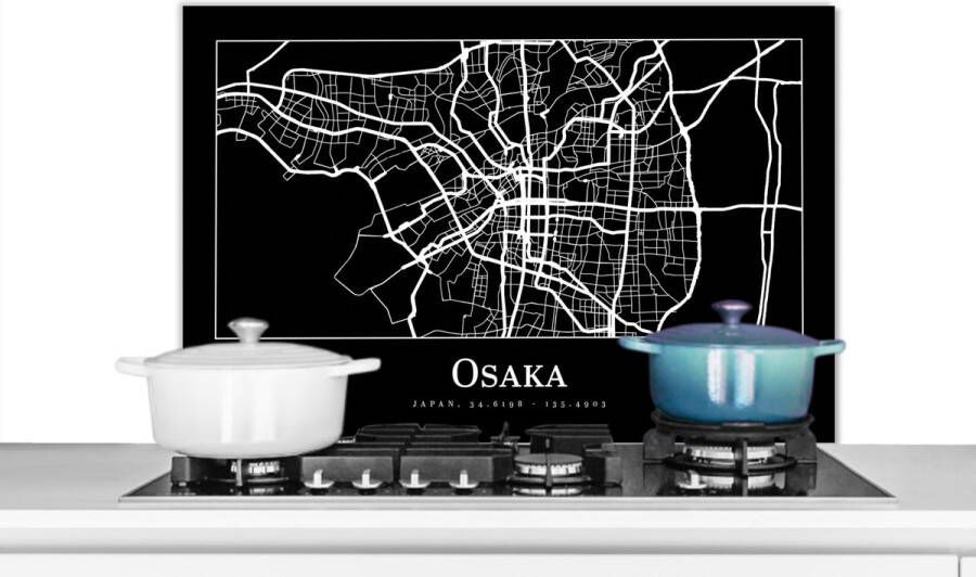 KitchenYeah Spatscherm keuken 90x60 cm Kookplaat achterwand Plattegrond Kaart Osaka Stadskaart Muurbeschermer Spatwand fornuis Hoogwaardig aluminium