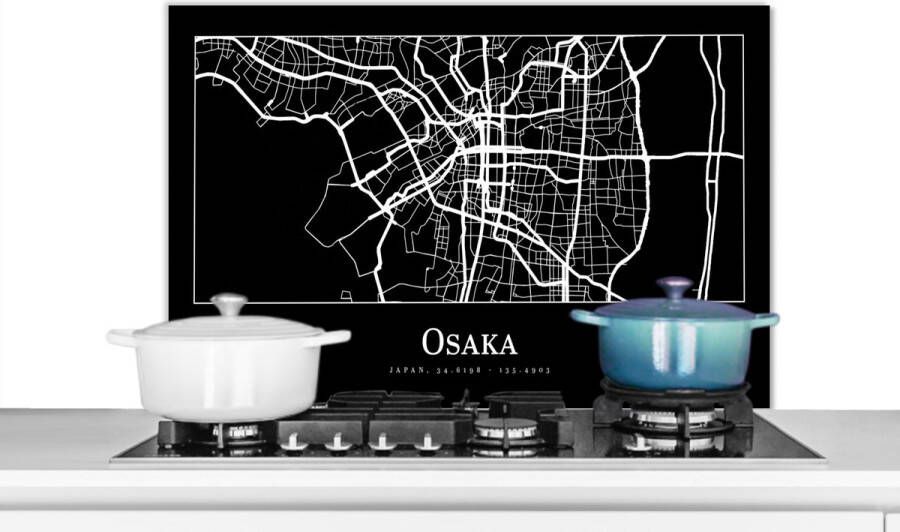 KitchenYeah Spatscherm keuken 90x60 cm Kookplaat achterwand Plattegrond Kaart Osaka Stadskaart Muurbeschermer Spatwand fornuis Hoogwaardig aluminium