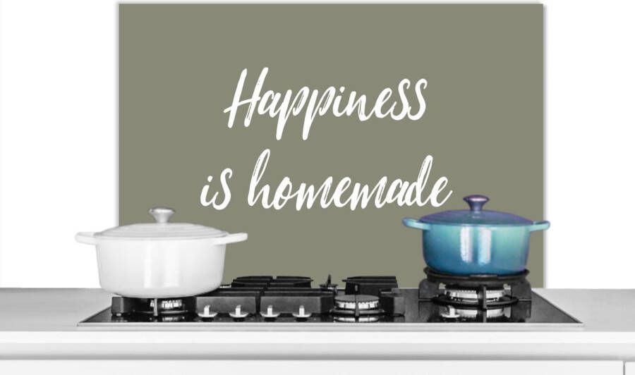 KitchenYeah Spatscherm keuken 90x60 cm Kookplaat achterwand Quotes Happiness is homemade Spreuken Geluk Muurbeschermer Spatwand fornuis Hoogwaardig aluminium