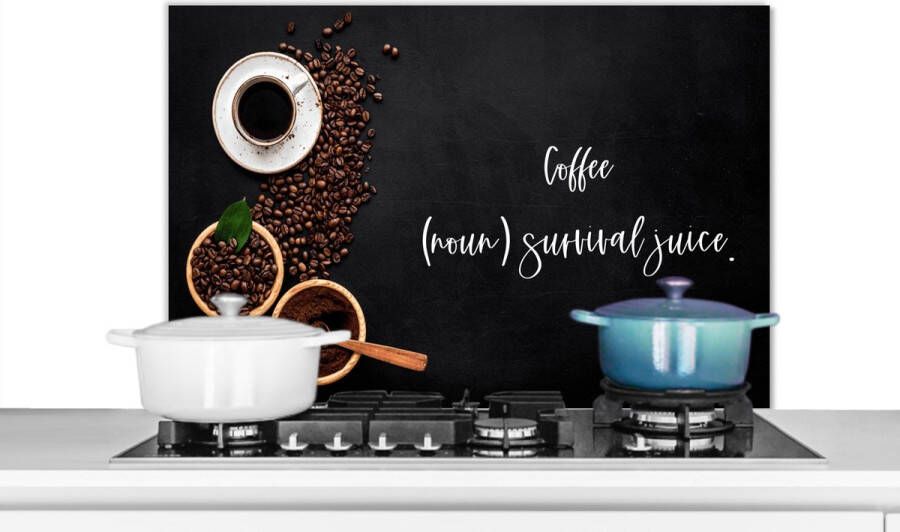 KitchenYeah Spatscherm keuken 90x60 cm Kookplaat achterwand Quotes Spreuken Coffee (noun) survival juice. Koffie Humor Muurbeschermer Spatwand fornuis Hoogwaardig aluminium