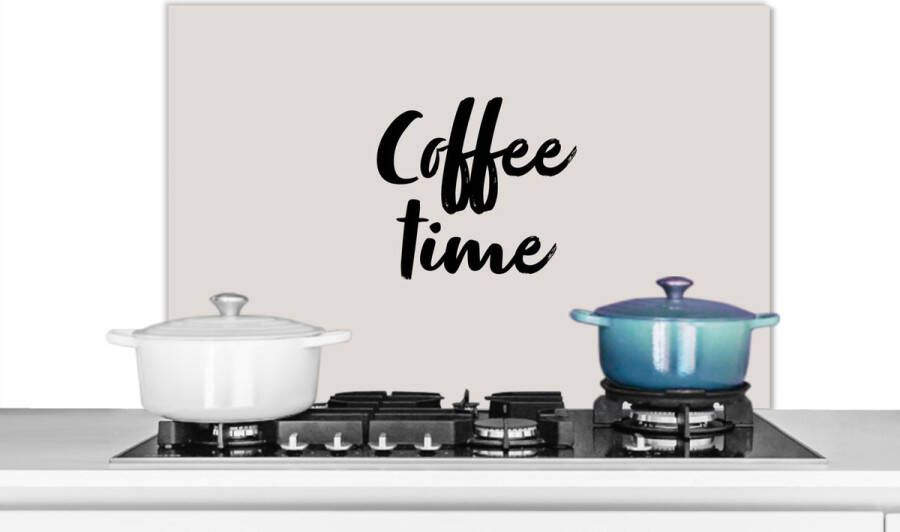 KitchenYeah Spatscherm keuken 90x60 cm Kookplaat achterwand Quotes Spreuken Koffie Coffee time Muurbeschermer Spatwand fornuis Hoogwaardig aluminium