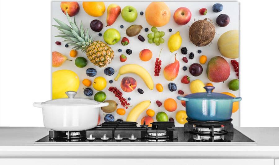 KitchenYeah Spatscherm keuken 90x60 cm Kookplaat achterwand Regenboog Fruit Zomer Seizoenen Muurbeschermer Spatwand fornuis Hoogwaardig aluminium