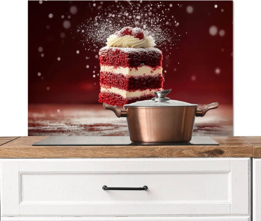 KitchenYeah Spatscherm keuken 90x60 cm Kookplaat achterwand Rode Velvet Taart Eten Muurbeschermer Spatwand fornuis Hoogwaardig aluminium