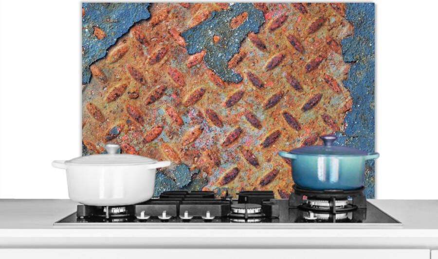 KitchenYeah Spatscherm keuken 90x60 cm Kookplaat achterwand Roest Diamantplaat Beton print Muurbeschermer Spatwand fornuis Hoogwaardig aluminium