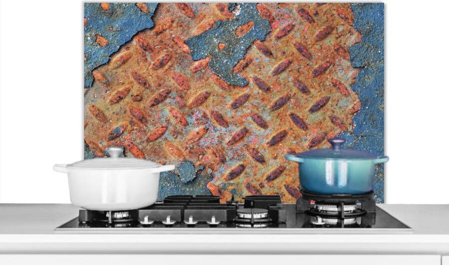 KitchenYeah Spatscherm keuken 90x60 cm Kookplaat achterwand Roest Diamantplaat Beton print Muurbeschermer Spatwand fornuis Hoogwaardig aluminium