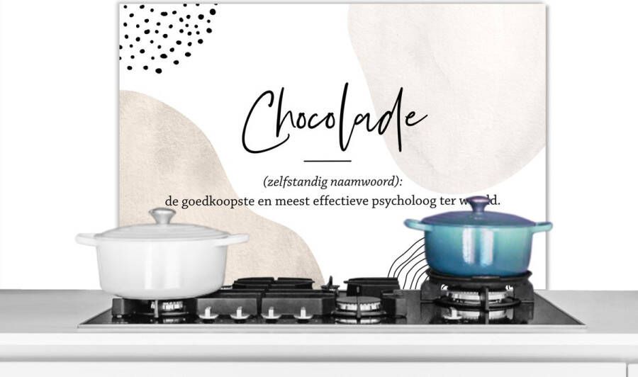 KitchenYeah Spatscherm keuken 90x60 cm Kookplaat achterwand Spreuken Chocolade Quotes Woordenboek Chocolade definitie Muurbeschermer Spatwand fornuis Hoogwaardig aluminium