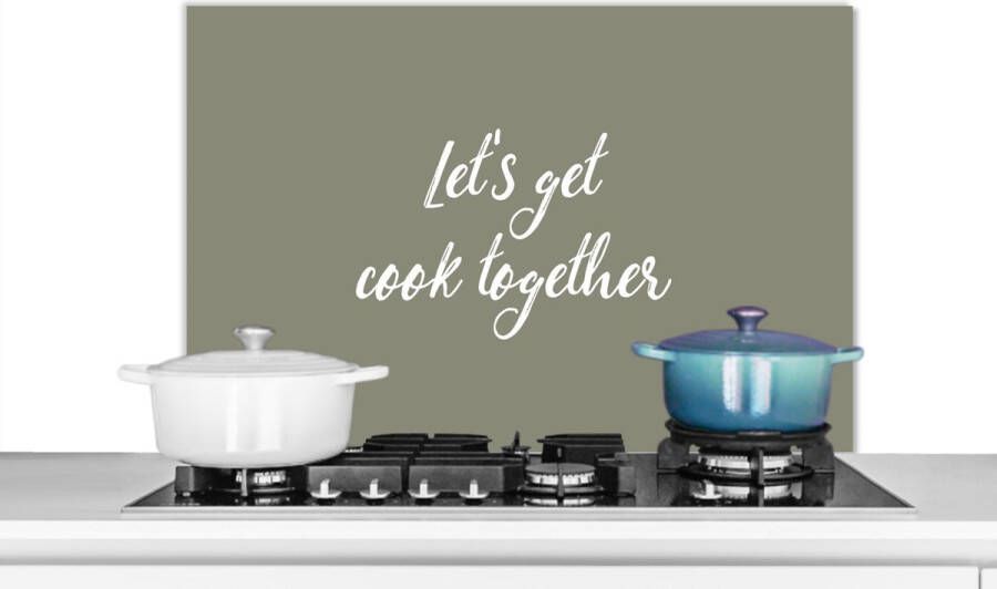 KitchenYeah Spatscherm keuken 90x60 cm Kookplaat achterwand Spreuken Let's get cook together Quotes Koken Muurbeschermer Spatwand fornuis Hoogwaardig aluminium