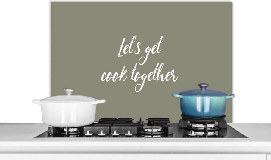 KitchenYeah Spatscherm keuken 90x60 cm Kookplaat achterwand Spreuken Let's get cook together Quotes Koken Muurbeschermer Spatwand fornuis Hoogwaardig aluminium