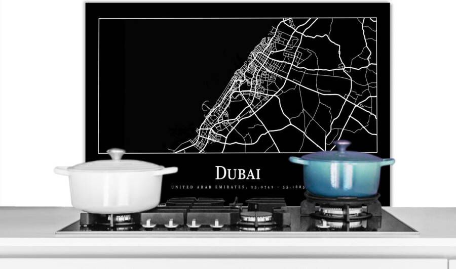 KitchenYeah Spatscherm keuken 90x60 cm Kookplaat achterwand Stadskaart Dubai Kaart Plattegrond Muurbeschermer Spatwand fornuis Hoogwaardig aluminium