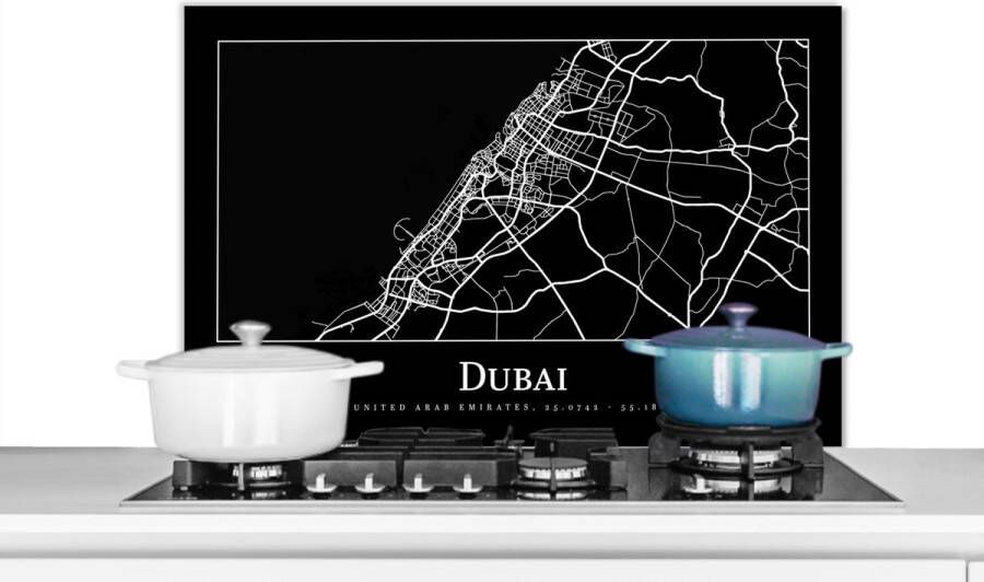 KitchenYeah Spatscherm keuken 90x60 cm Kookplaat achterwand Stadskaart Dubai Kaart Plattegrond Muurbeschermer Spatwand fornuis Hoogwaardig aluminium
