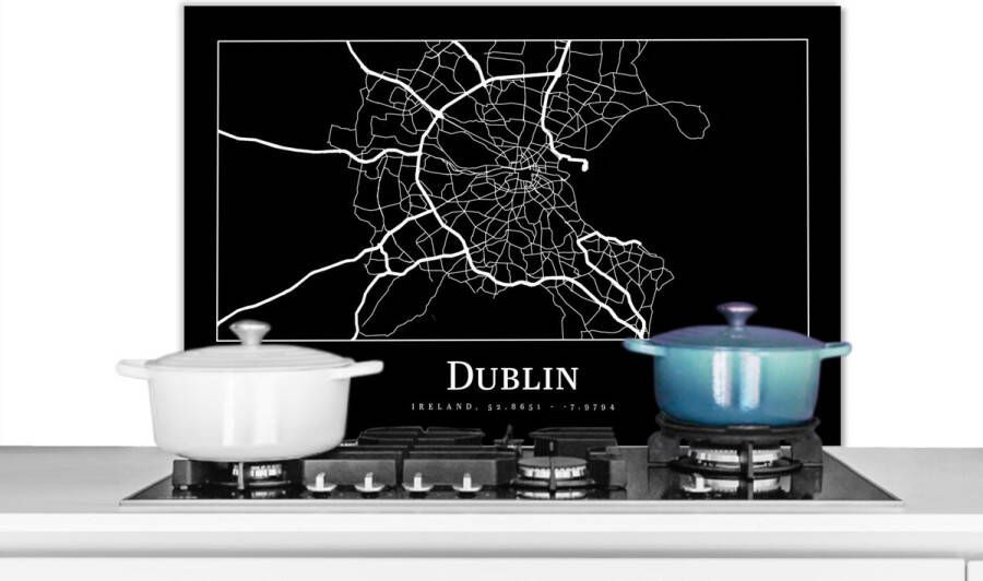 KitchenYeah Spatscherm keuken 90x60 cm Kookplaat achterwand Stadskaart Dublin Kaart Plattegrond Muurbeschermer Spatwand fornuis Hoogwaardig aluminium