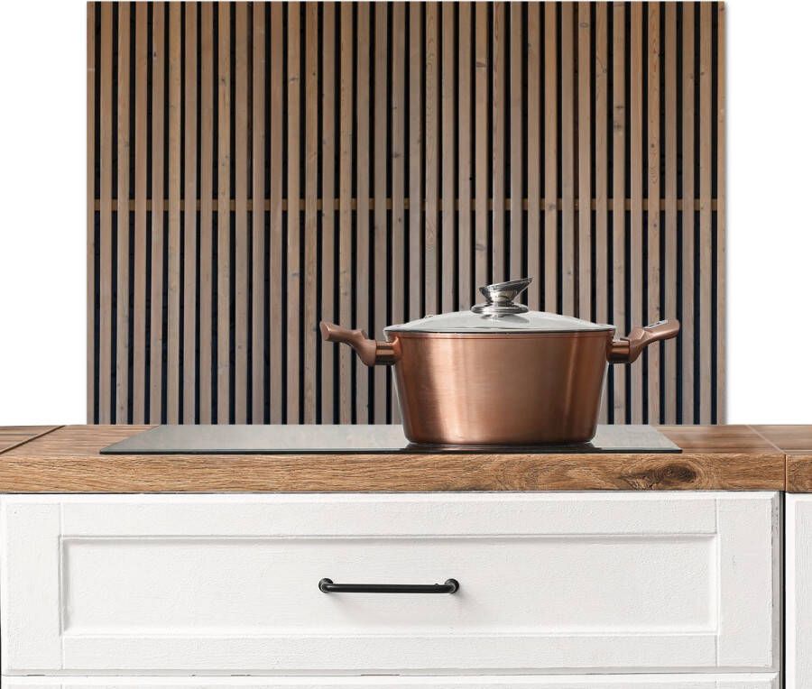 KitchenYeah Spatscherm Keuken Kookplaat Achterwand Spatwand Fornuis 90x60 cm Vintage Hout Design Structuur Aluminium Wanddecoratie Muurbeschermer Hittebestendig