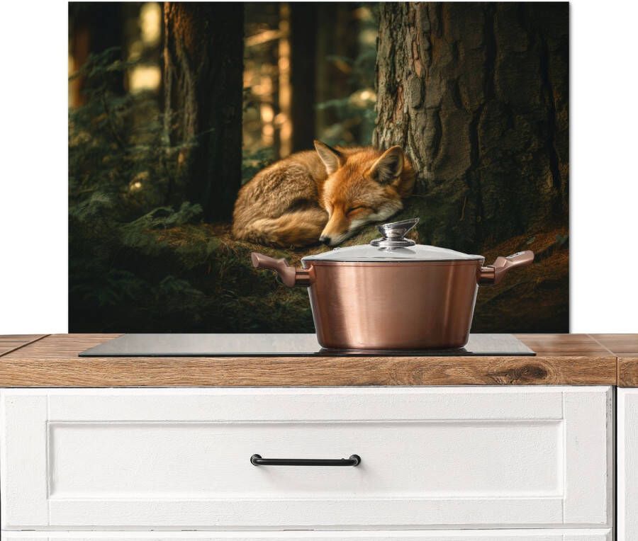 KitchenYeah Spatscherm keuken 90x60 cm Kookplaat achterwand Vos Bos Slapen Muurbeschermer Spatwand fornuis Hoogwaardig aluminium