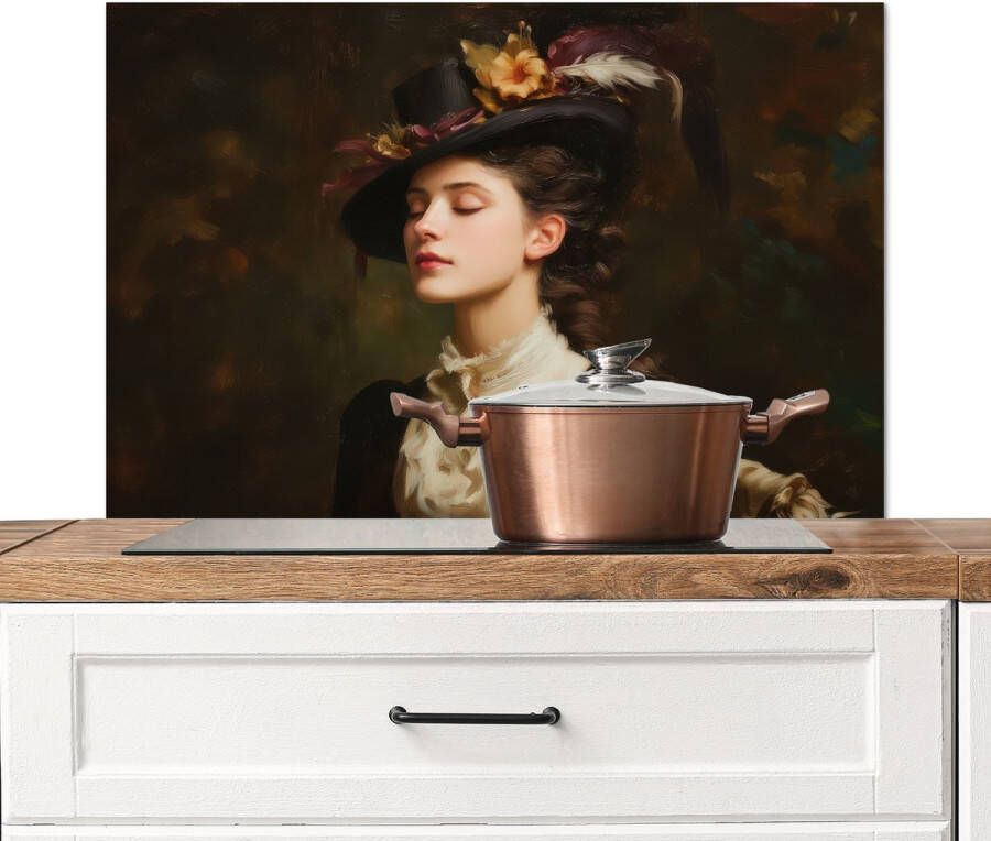 KitchenYeah Spatscherm keuken 90x60 cm Kookplaat achterwand Vrouw Victoriaans Portret Muurbeschermer Spatwand fornuis Hoogwaardig aluminium