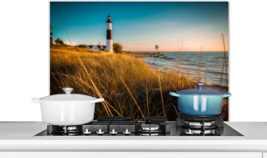 KitchenYeah Spatscherm keuken 90x60 cm Kookplaat achterwand Vuurtoren Zee Amerika Muurbeschermer Spatwand fornuis Hoogwaardig aluminium