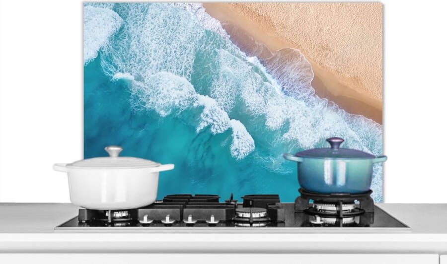 KitchenYeah Spatscherm keuken 90x60 cm Kookplaat achterwand Water Zee Strand Zomer Muurbeschermer Spatwand fornuis Hoogwaardig aluminium