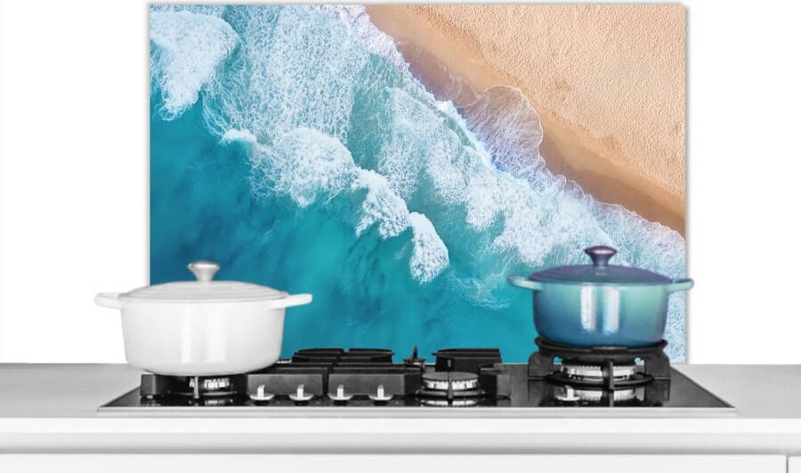 KitchenYeah Spatscherm keuken 90x60 cm Kookplaat achterwand Water Zee Strand Zomer Muurbeschermer Spatwand fornuis Hoogwaardig aluminium