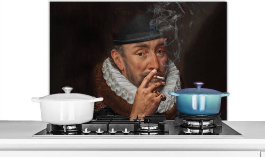KitchenYeah Spatscherm keuken 90x60 cm Kookplaat achterwand Willem van Oranje Adriaen Thomasz Roken Muurbeschermer Spatwand fornuis Hoogwaardig aluminium