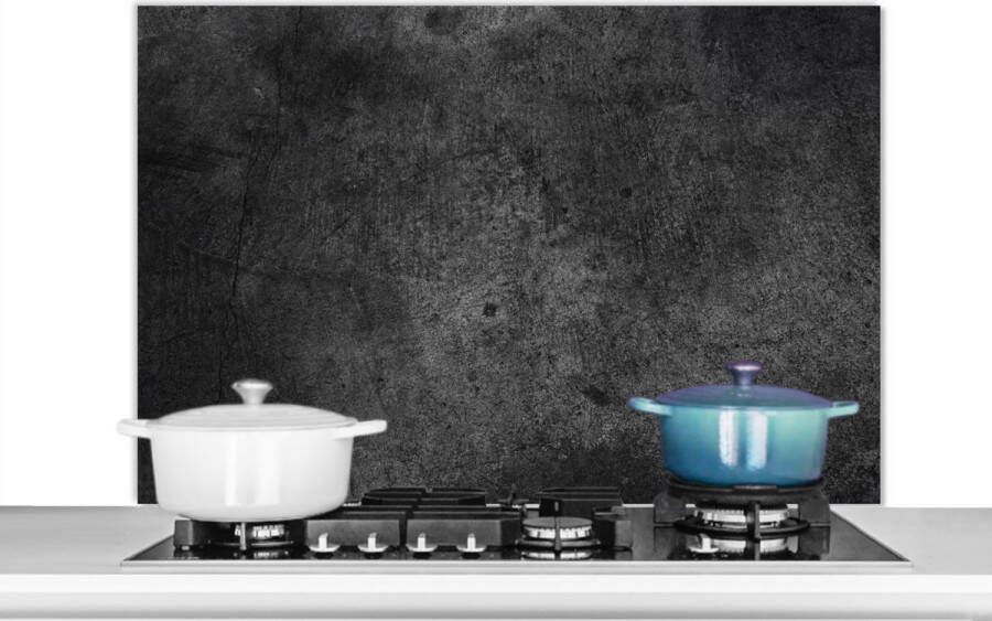 KitchenYeah Spatscherm keuken Beton print Vintage Spatwand Zwart 100x65 cm Spatwand fornuis Aluminium