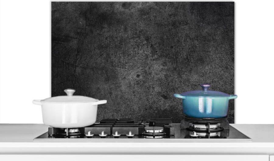 KitchenYeah Spatscherm keuken Beton print Vintage Spatwand Zwart 90x60 cm Spatwand fornuis Aluminium