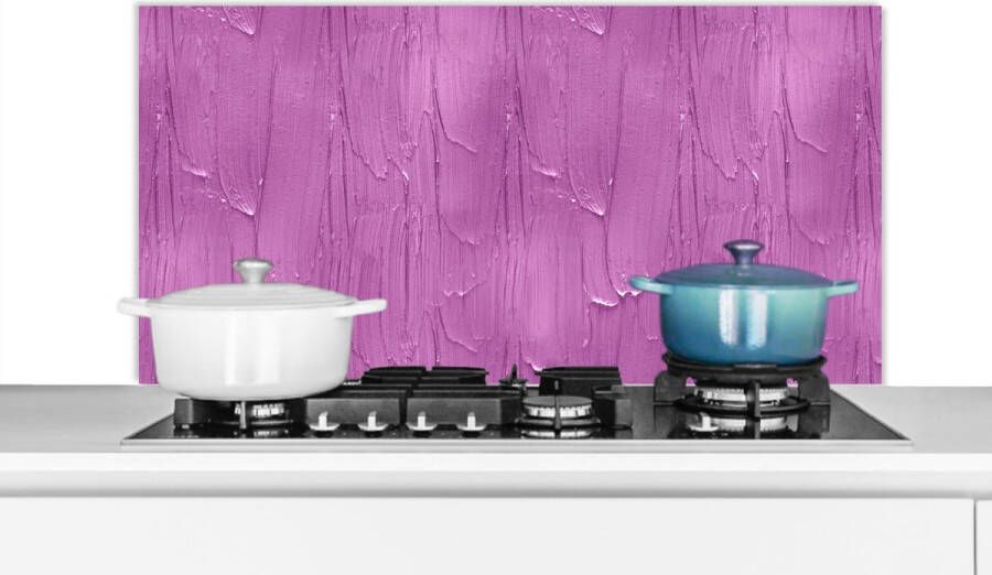 KitchenYeah Spatscherm Keuken Kookplaat Achterwand Spatwand Fornuis 100x50 cm Patronen Verf Paars Aluminium Wanddecoratie Muurbeschermer Hittebestendig