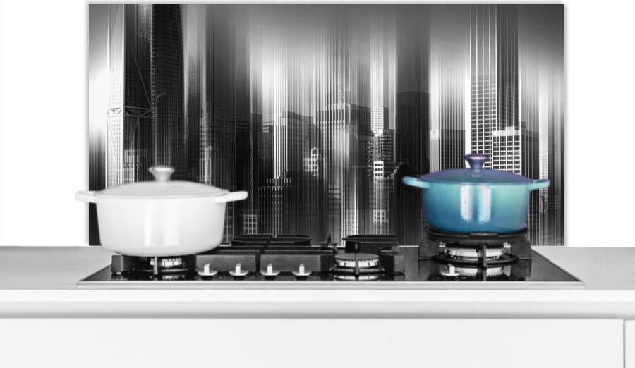 KitchenYeah Spatscherm Keuken Kookplaat Achterwand Spatwand Fornuis 100x50 cm San Francisco Skyline Zwart wit Vervaagd Aluminium Wanddecoratie Muurbeschermer Hittebestendig - Foto 2