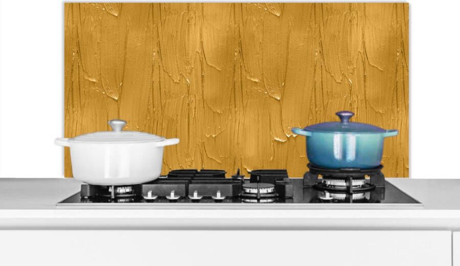 KitchenYeah Spatscherm Keuken Kookplaat Achterwand Spatwand Fornuis 100x50 cm Verf Patronen Oker Aluminium Wanddecoratie Muurbeschermer Hittebestendig