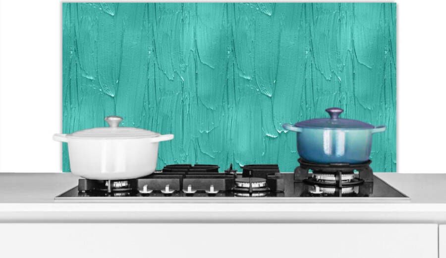 KitchenYeah Spatscherm Keuken Kookplaat Achterwand Spatwand Fornuis 100x50 cm Verf Patronen Turquoise Aluminium Wanddecoratie Muurbeschermer Hittebestendig