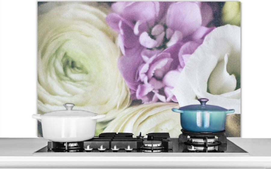KitchenYeah Spatscherm Keuken Kookplaat Achterwand Spatwand Fornuis 100x65 cm Bloemen Rozen Natuur Aluminium Wanddecoratie Muurbeschermer Hittebestendig