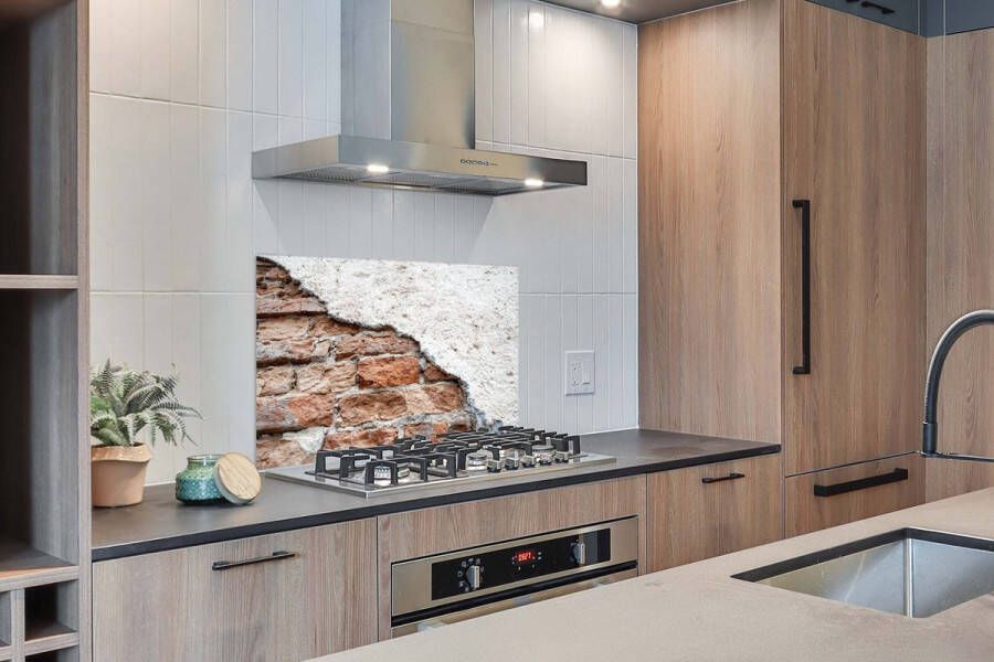 KitchenYeah Spatscherm Keuken Kookplaat Achterwand Spatwand Fornuis 100x65 cm Gips Stenen Muur Baksteen Aluminium Wanddecoratie Muurbeschermer Hittebestendig