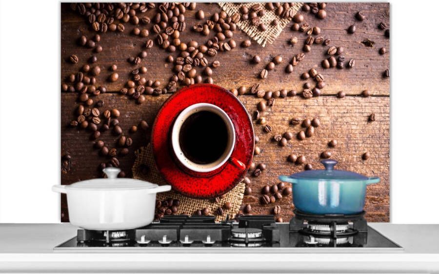 KitchenYeah Spatscherm Keuken Kookplaat Achterwand Spatwand Fornuis 100x65 cm Koffie Koffiebonen Espresso Aluminium Wanddecoratie Muurbeschermer Hittebestendig