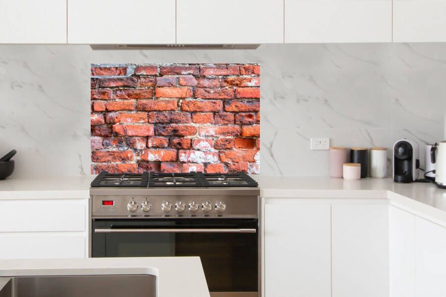KitchenYeah Spatscherm Keuken Kookplaat Achterwand Spatwand Fornuis 100x65 cm Metselen Muur Baksteen Aluminium Wanddecoratie Muurbeschermer Hittebestendig