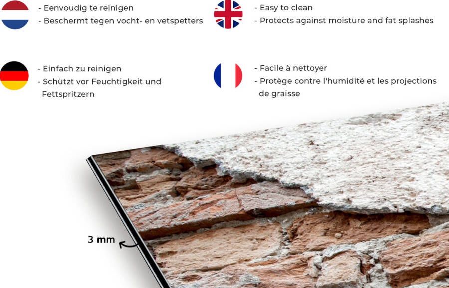 KitchenYeah Spatscherm Keuken Kookplaat Achterwand Spatwand Fornuis 120x80 cm Gips Stenen Muur Baksteen Aluminium Wanddecoratie Muurbeschermer Hittebestendig