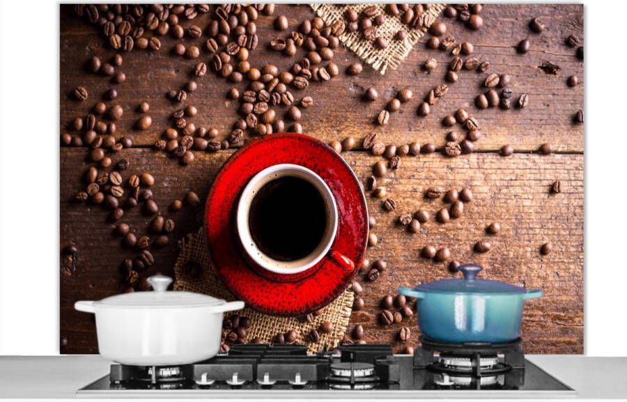 KitchenYeah Spatscherm Keuken Kookplaat Achterwand Spatwand Fornuis 120x80 cm Koffie Koffiebonen Espresso Aluminium Wanddecoratie Muurbeschermer Hittebestendig - Foto 1