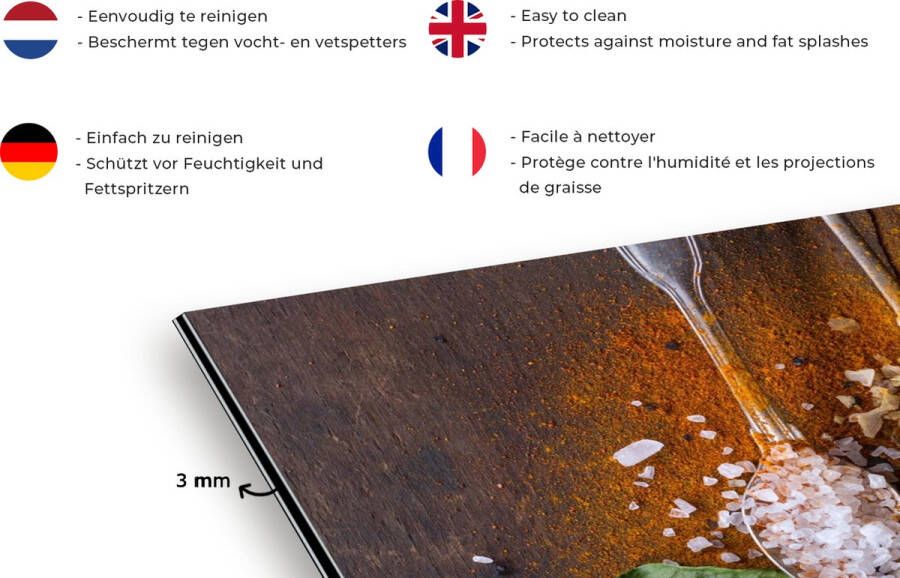 KitchenYeah Spatscherm Keuken Kookplaat Achterwand Spatwand Fornuis 120x80 cm Lepels Kruiden Chilipeper Specerijen Aluminium Wanddecoratie Muurbeschermer Hittebestendig